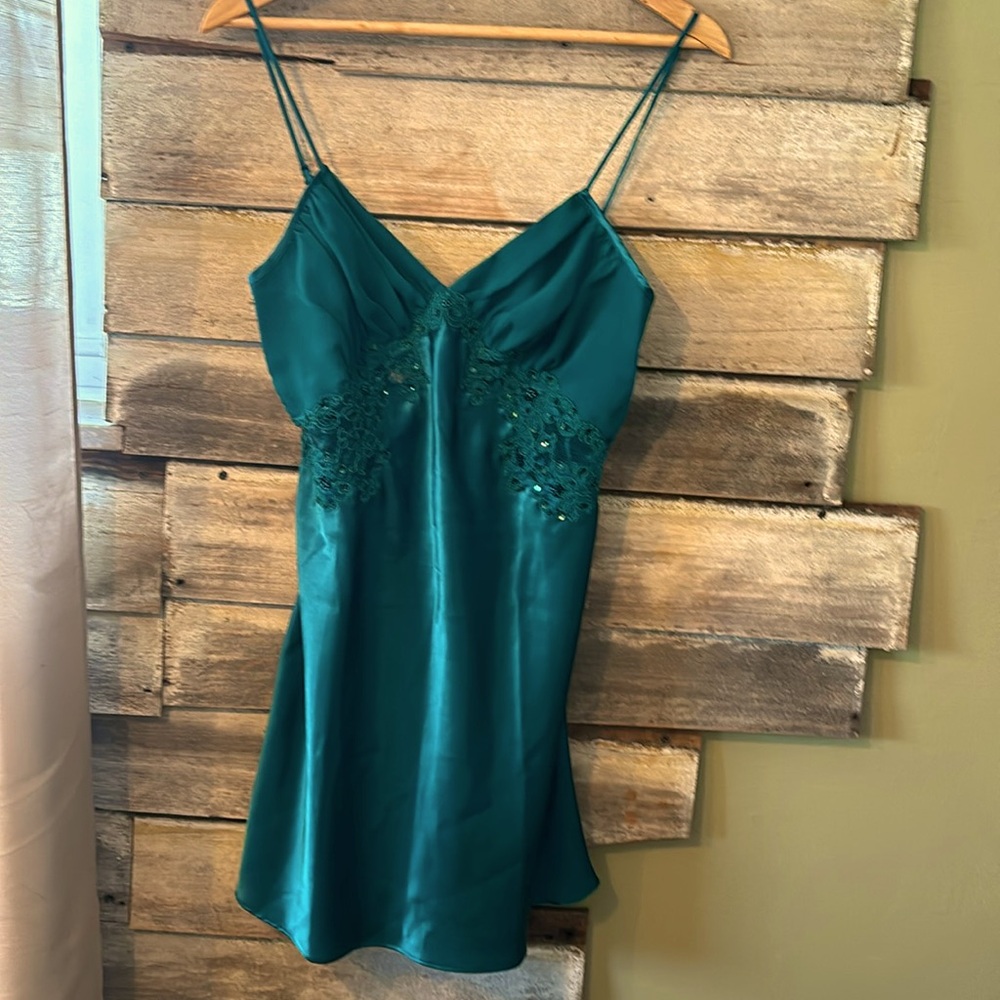 Vintage 80's  Gold Label  Victoria’s Secret Emerald Slip Dress Size Small